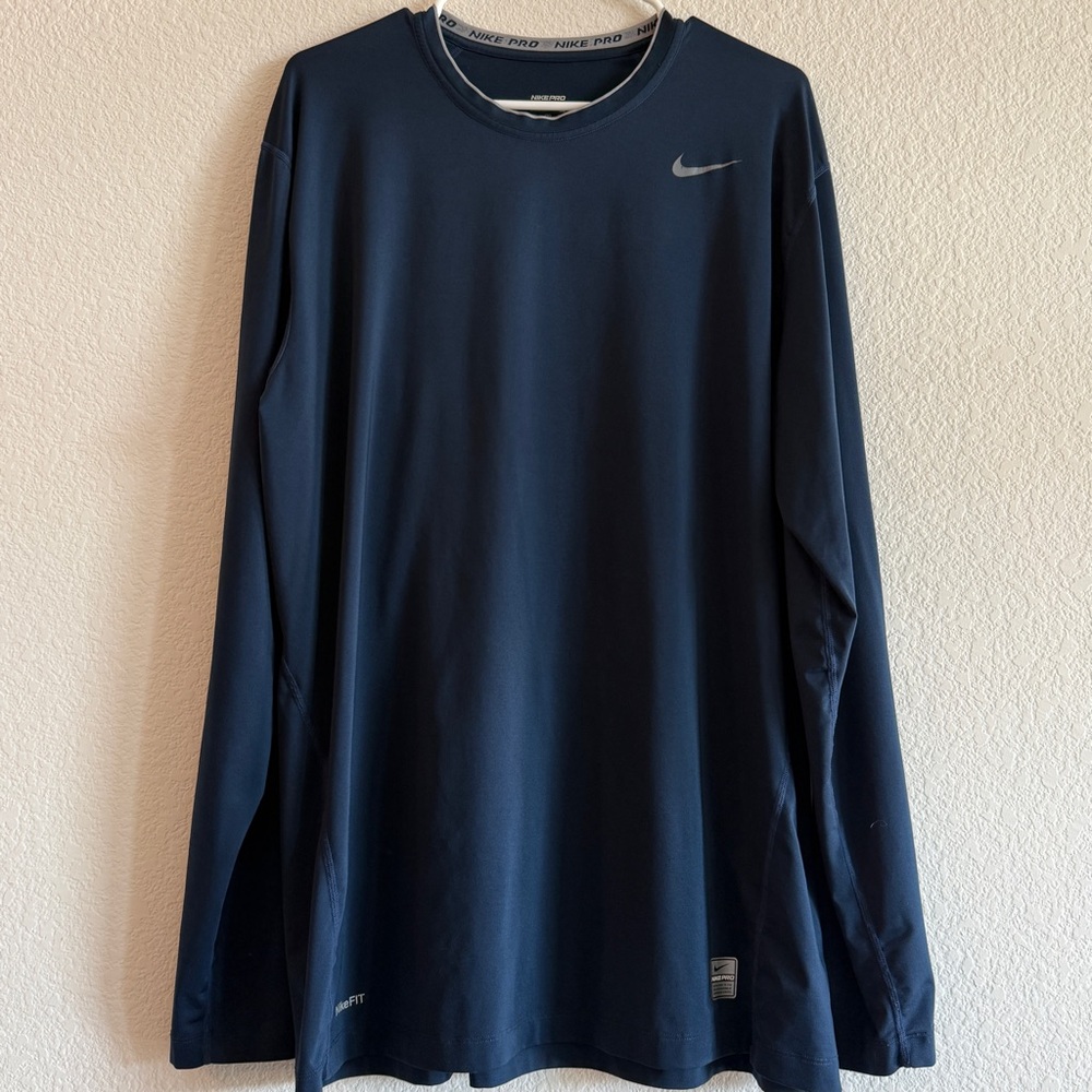 Nike Pro Dri-Fit Men’s Long Sleeve Athletic Shirt XXL– Dark Navy Performance Top - Picture 15 of 16